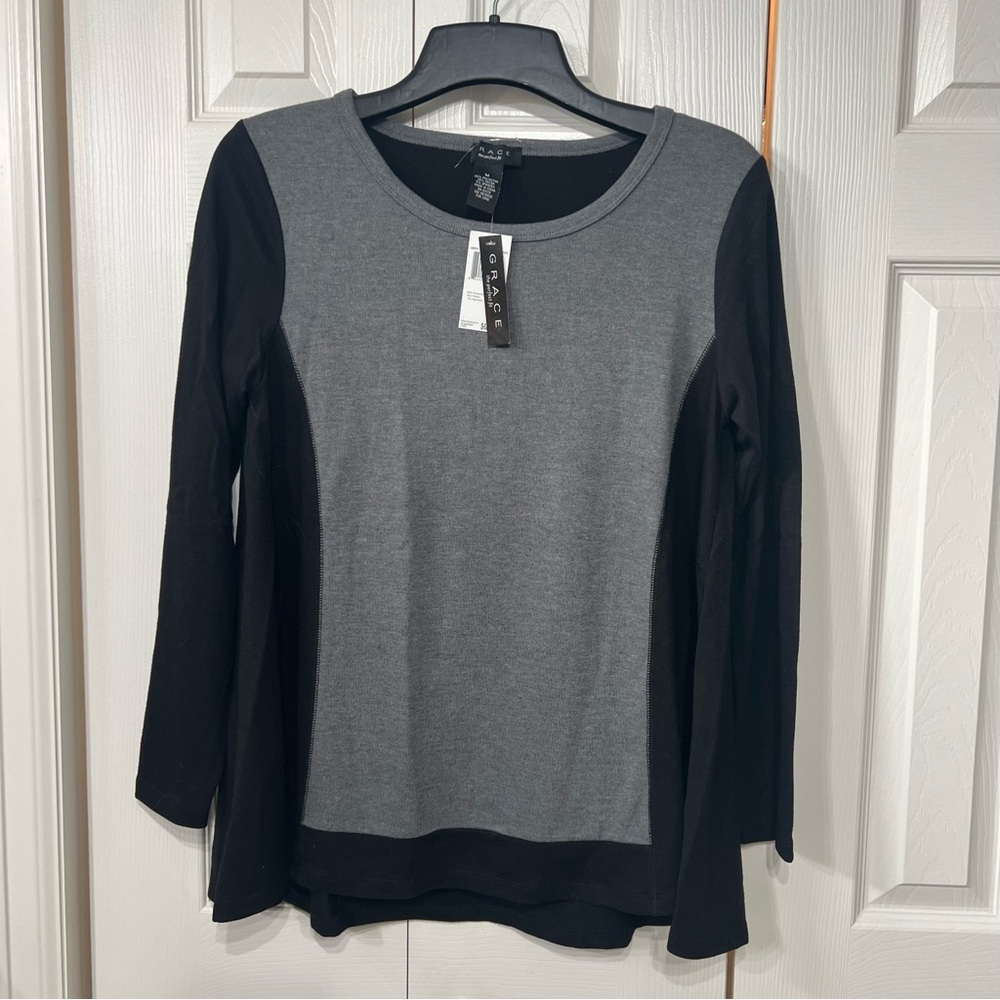 Grace Casual Two Tone Long Sleeve lightweight Sweater Top Flowing Wm M NWT